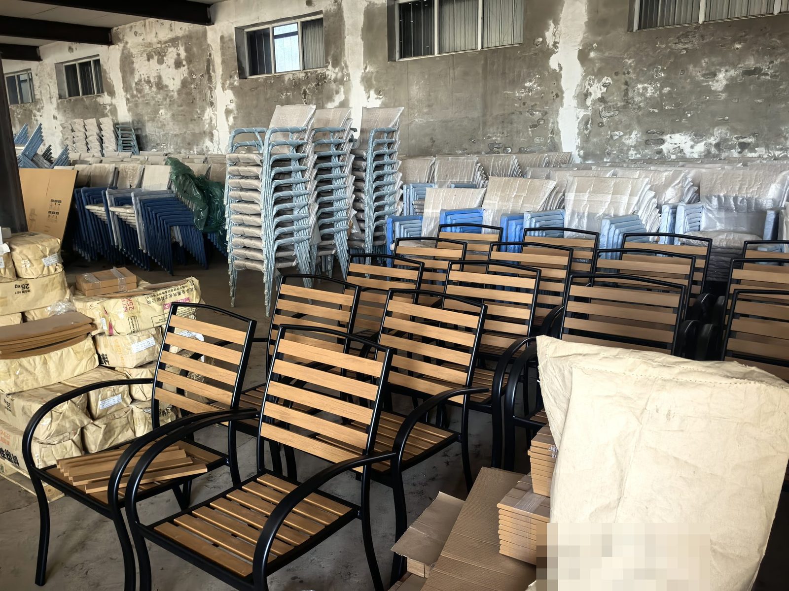 Cartons and packing materials in a factory warehouse